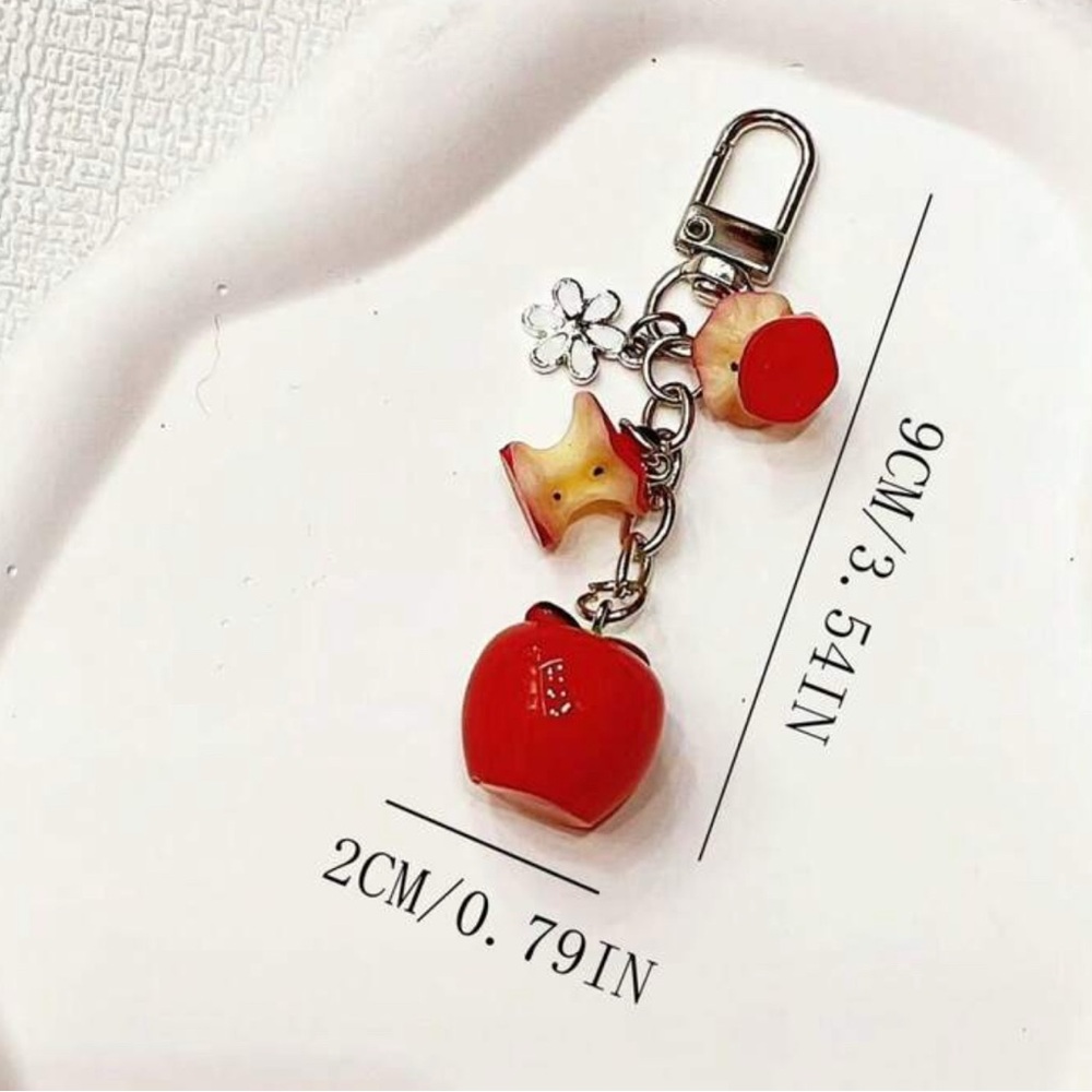 Apple, apple cores and flower bag charm/ Keychain - Picture 2 of 4
